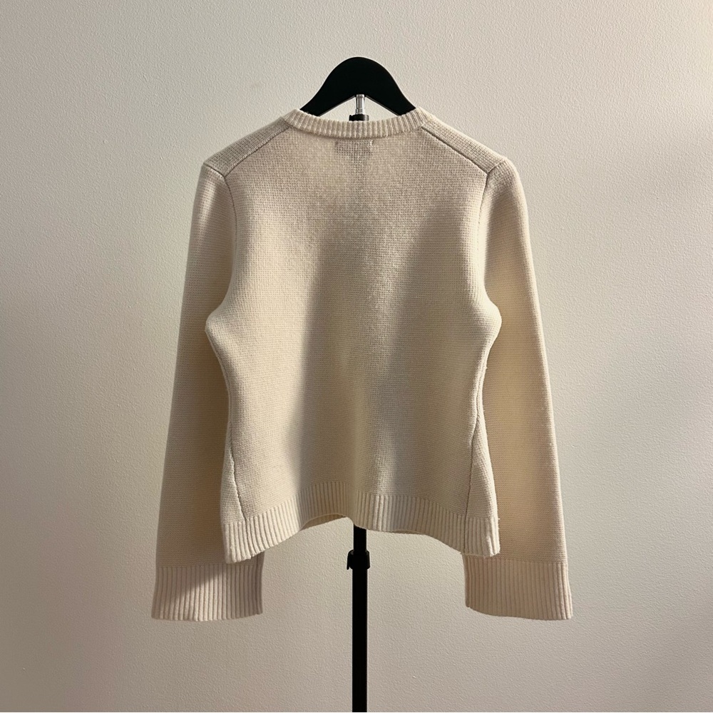 Quince Mongolian Cashmere Structured Crewneck Bell Sleeve Cardigan Cream Size S - Picture 2 of 5